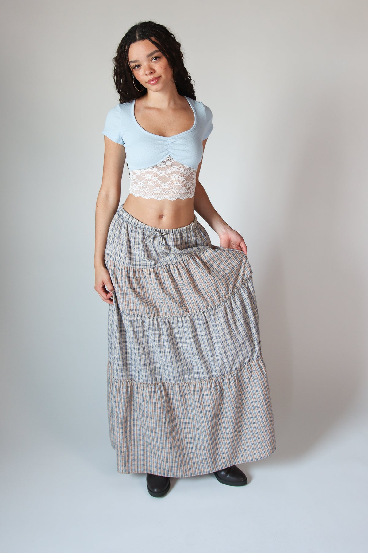 Lace Hem Pointelle Crop Tee