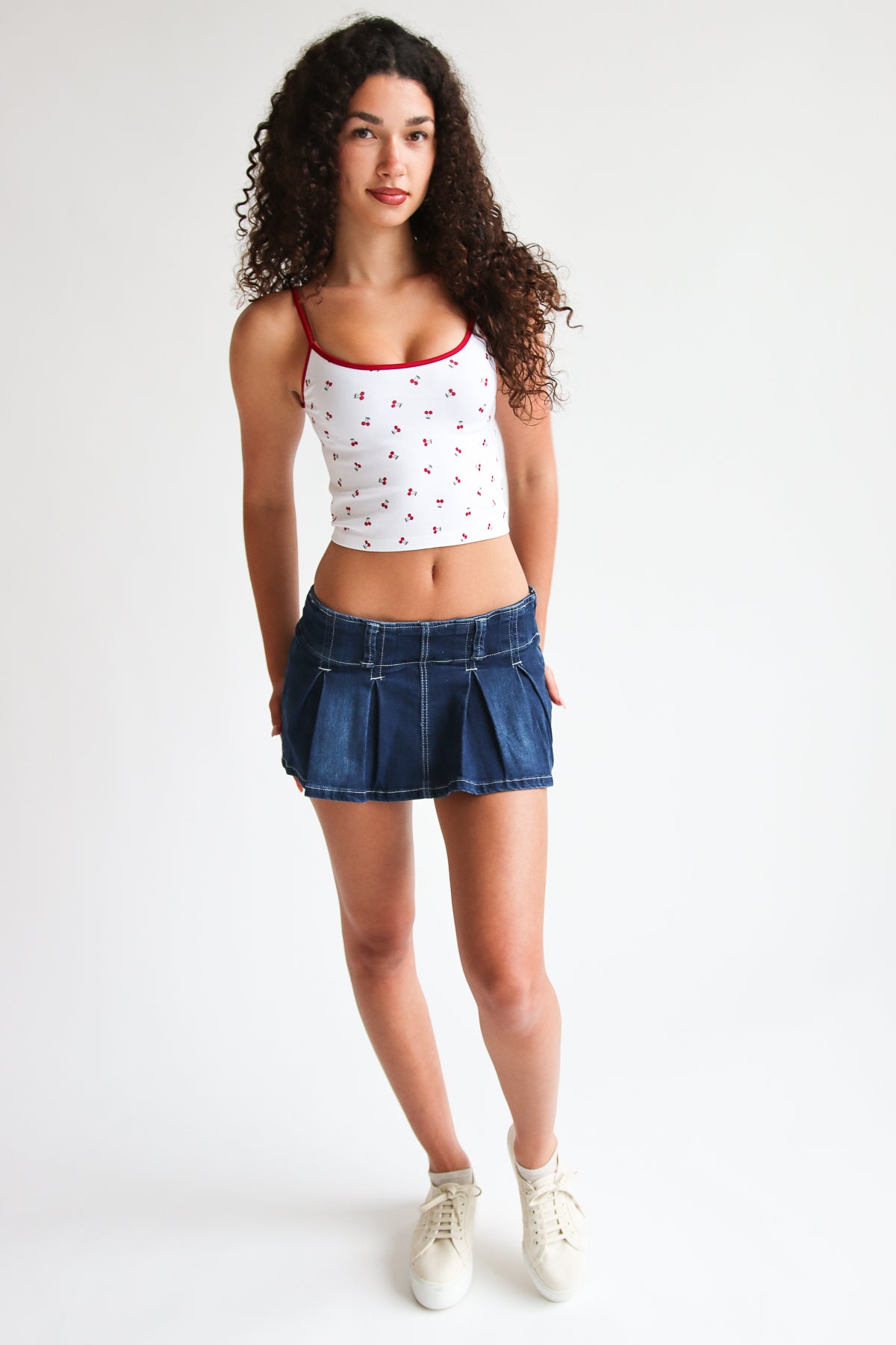 Seamless Cherry Print Ringer Cami Red Trim