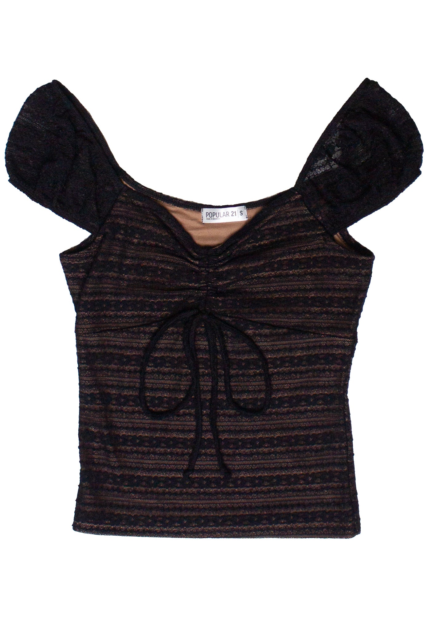 Layered Lace Drawstring Tie Front Top