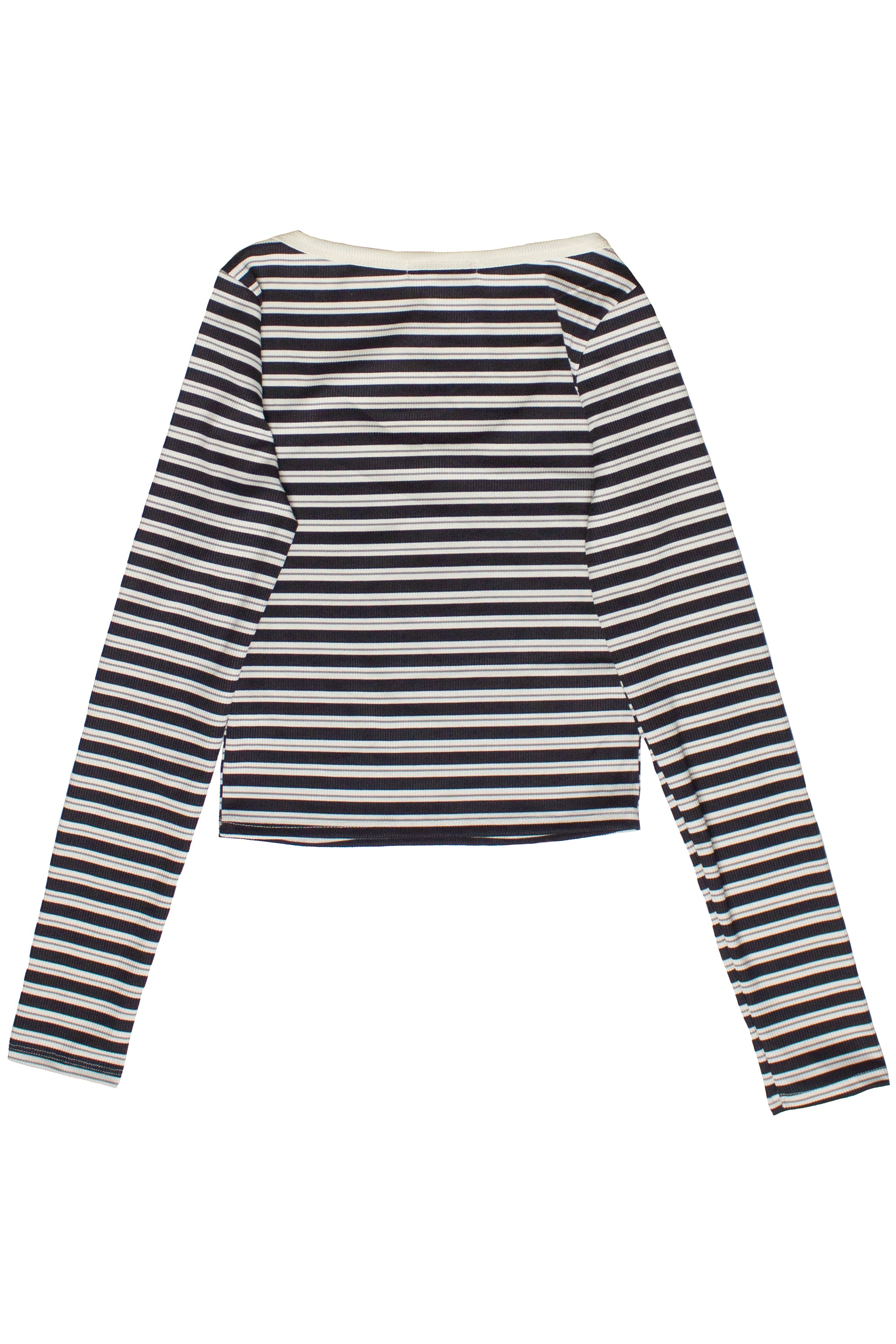 Striped Scoop Neck Long Sleeve Top - Black