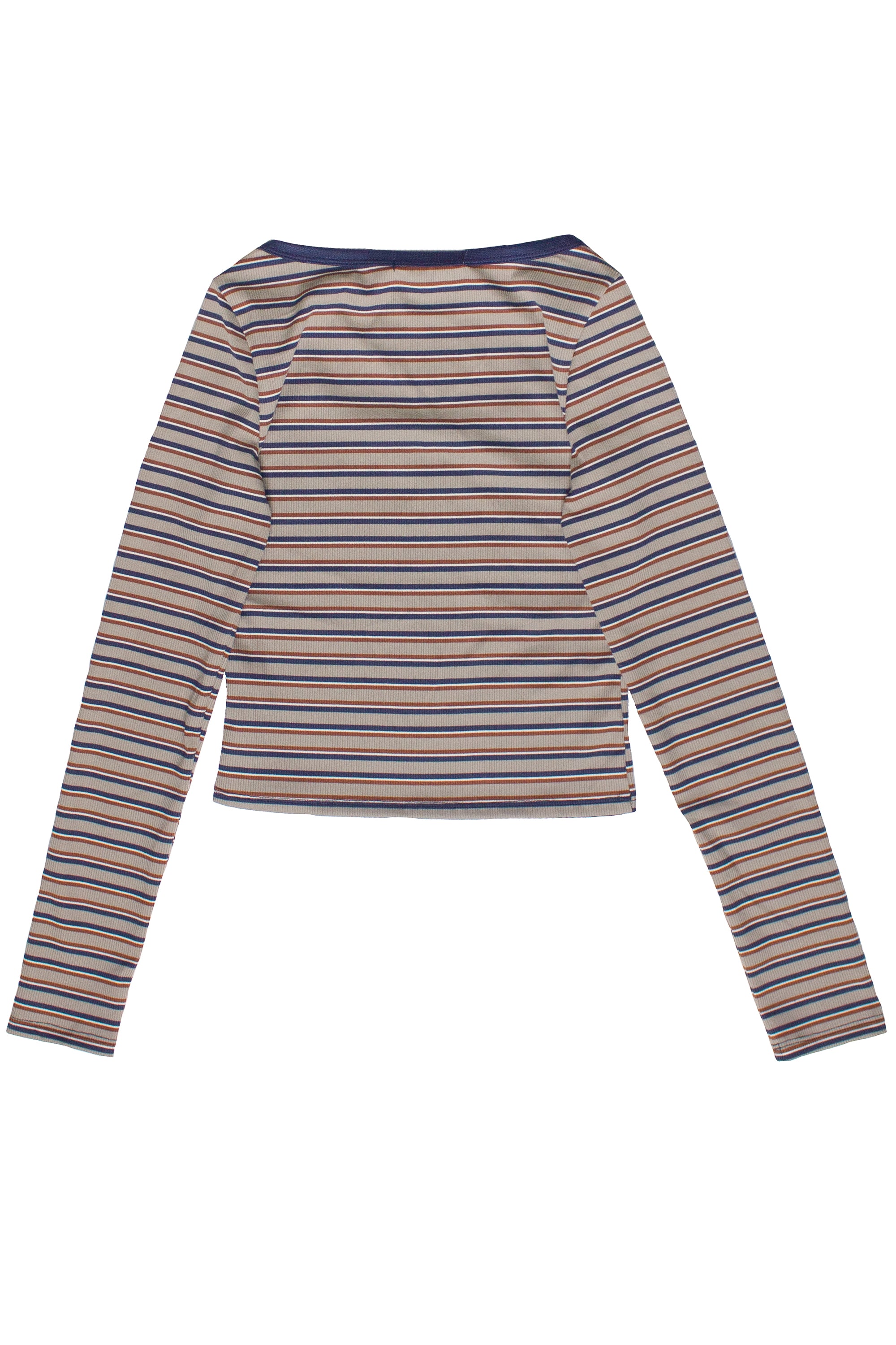 Striped Scoop Neck Long Sleeve Top - Gray