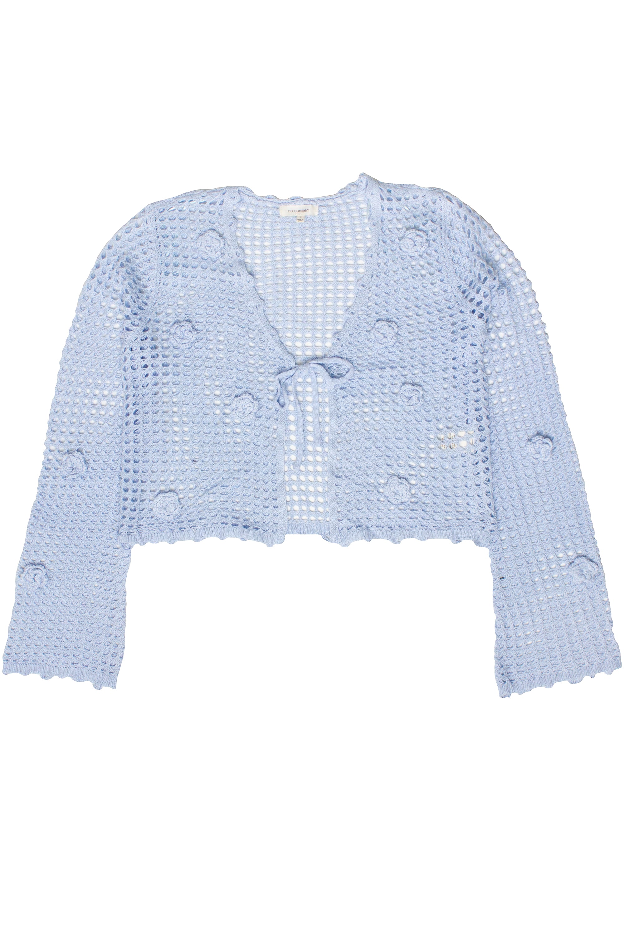 Flower Crochet Mesh Tie Front Cardigan - Light Blue