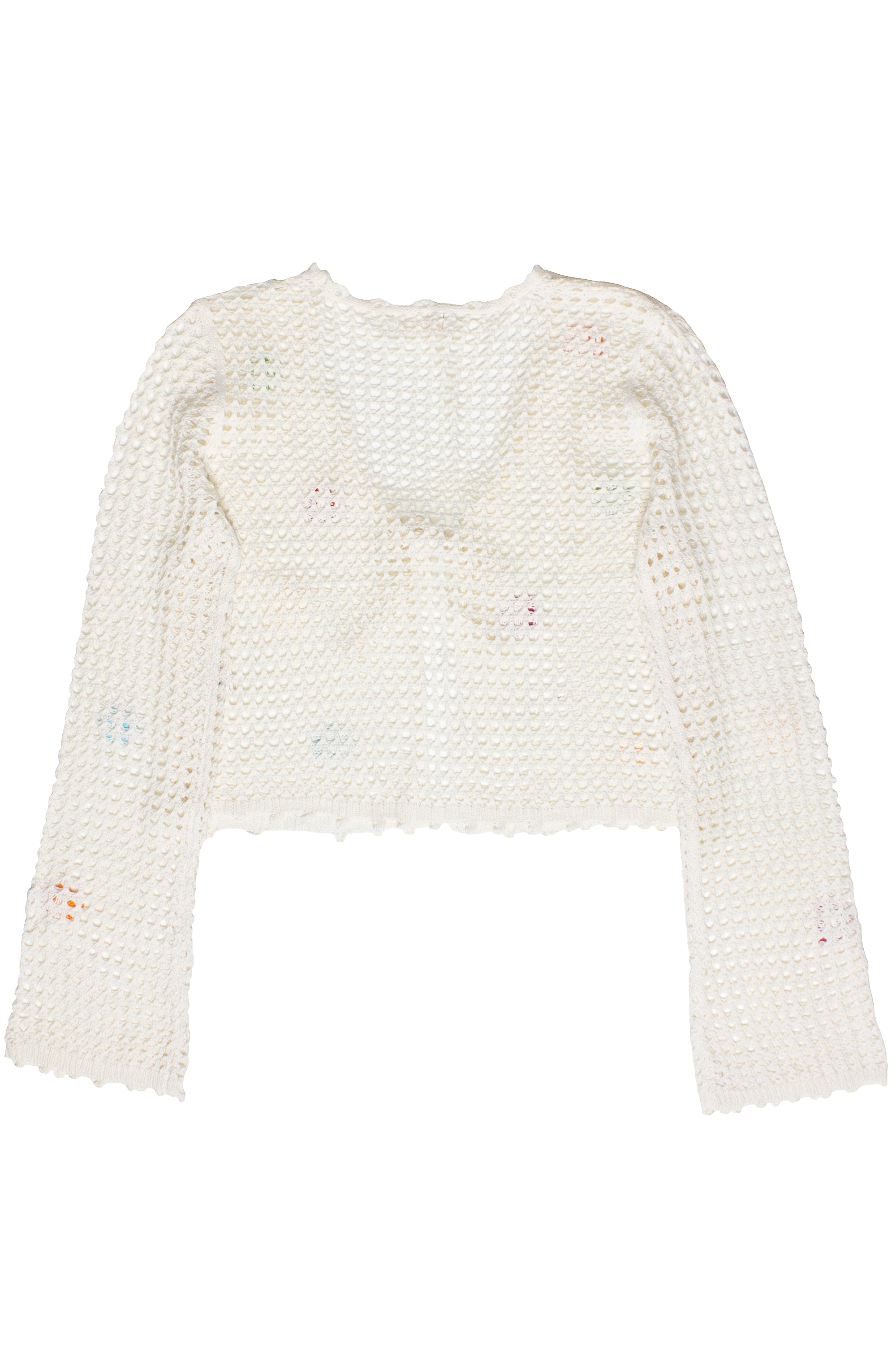 Flower Crochet Mesh Tie Front Cardigan - White