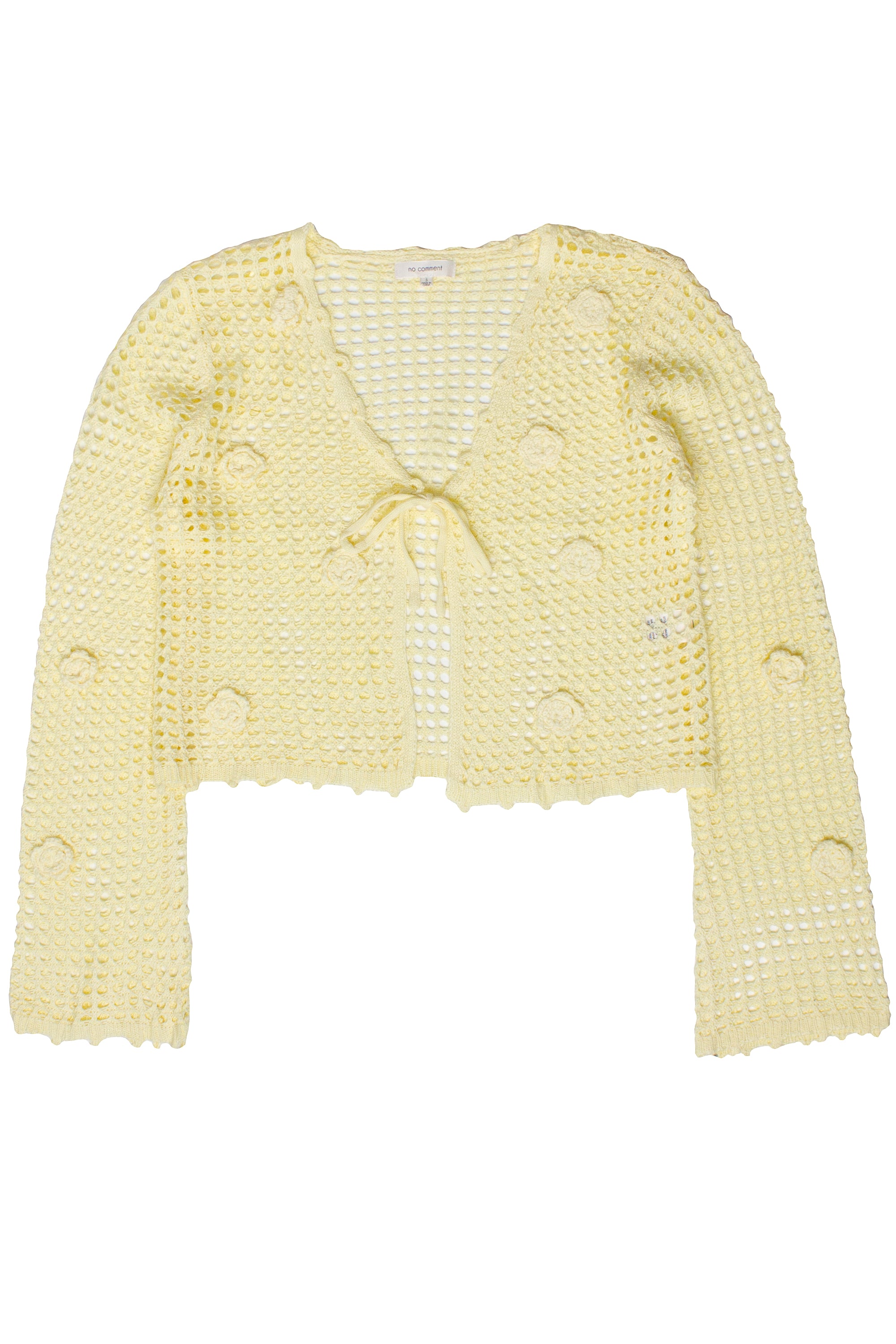 Flower Crochet Mesh Tie Front Cardigan - Yellow