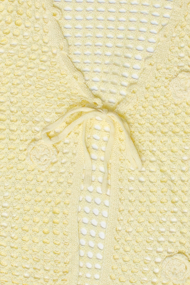 Flower Crochet Mesh Tie Front Cardigan - Yellow