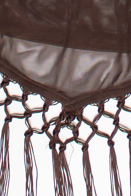 Tassel Fringe Mesh Tube Top - Brown