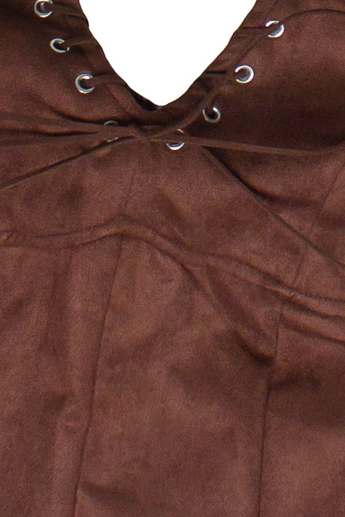 Suede Lace Up Halter Tank Top