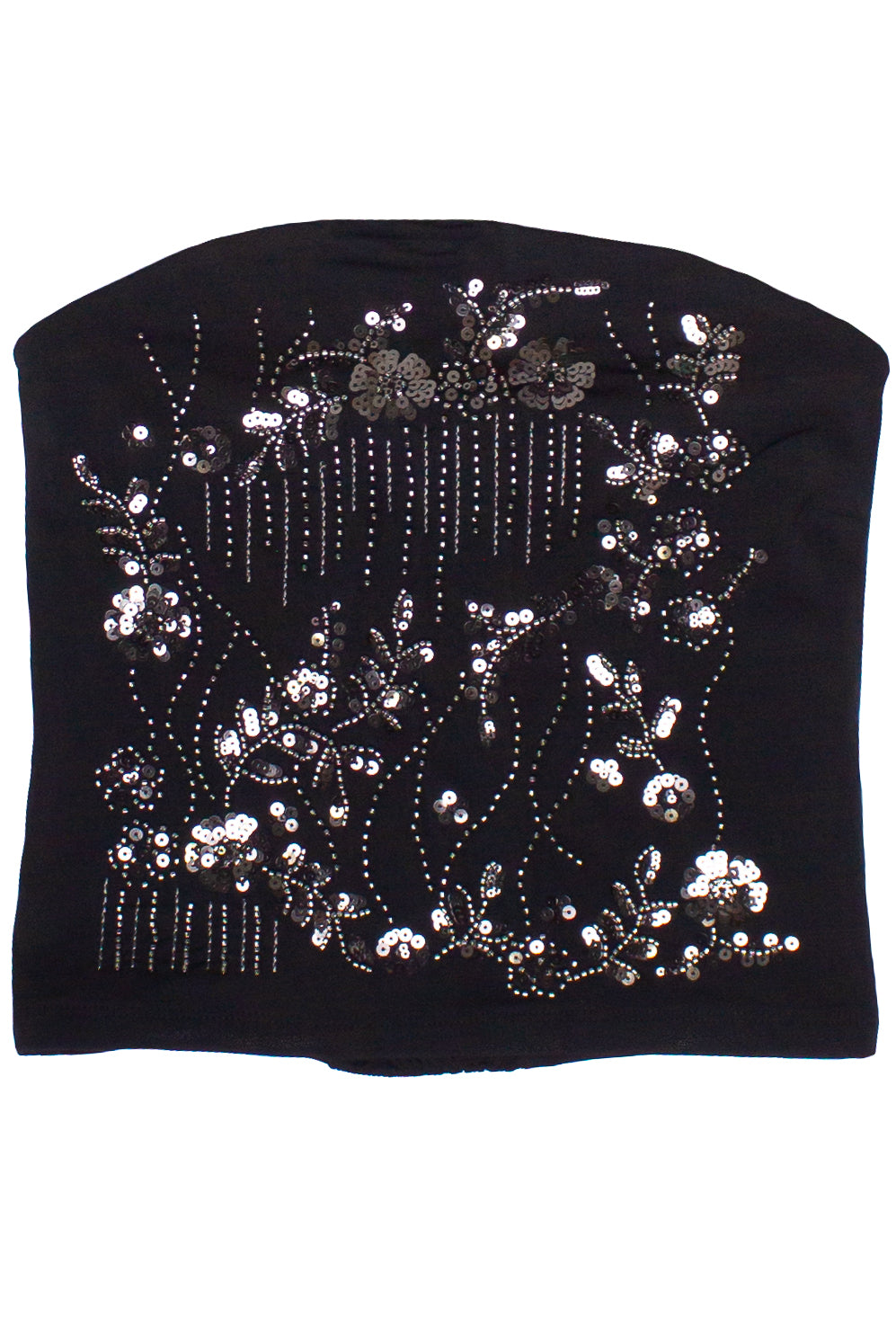 Sequin Beaded Tube Top - Black