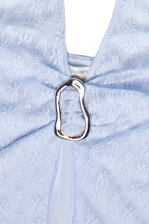 Lace Mesh Buckle Halter Top - Light Blue