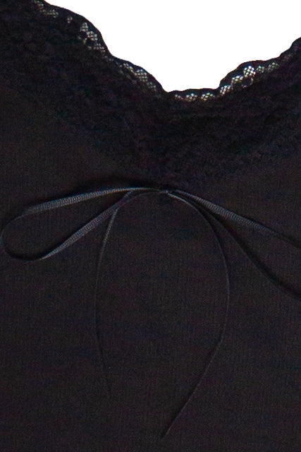 Ribbon Bow Lace Trim Cami - Black