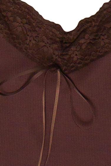 Ribbon Bow Lace Trim Cami - Brown
