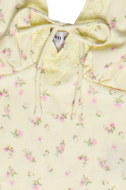 Tie Front Lace Trim Floral Tank Top