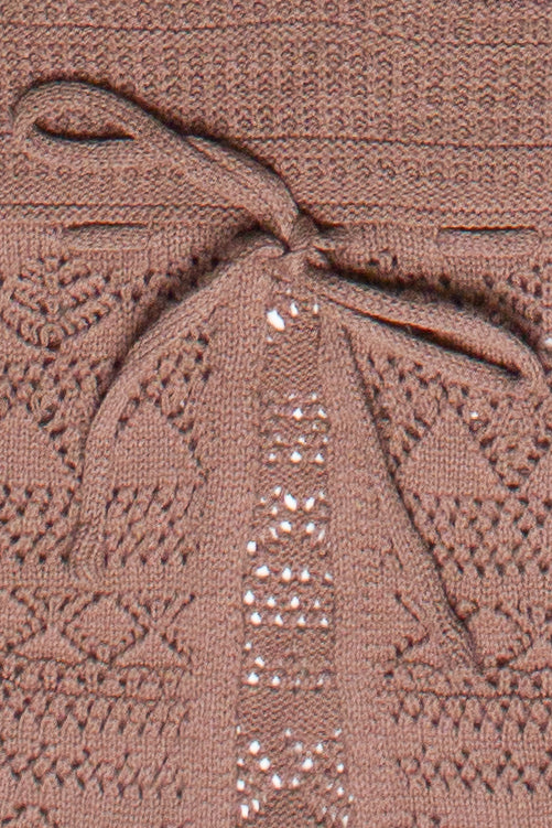 Beaded Straps Pointelle Knit Flyaway Tank Top - Brown