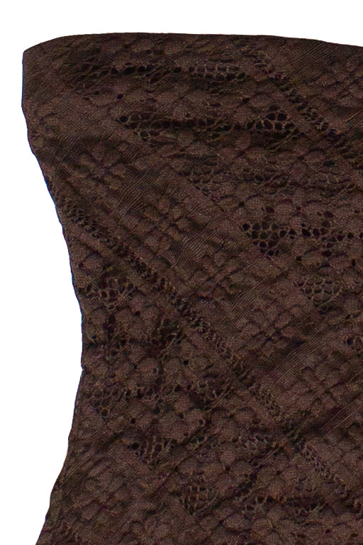 Side Ruched Floral Lace Tube Top - Brown