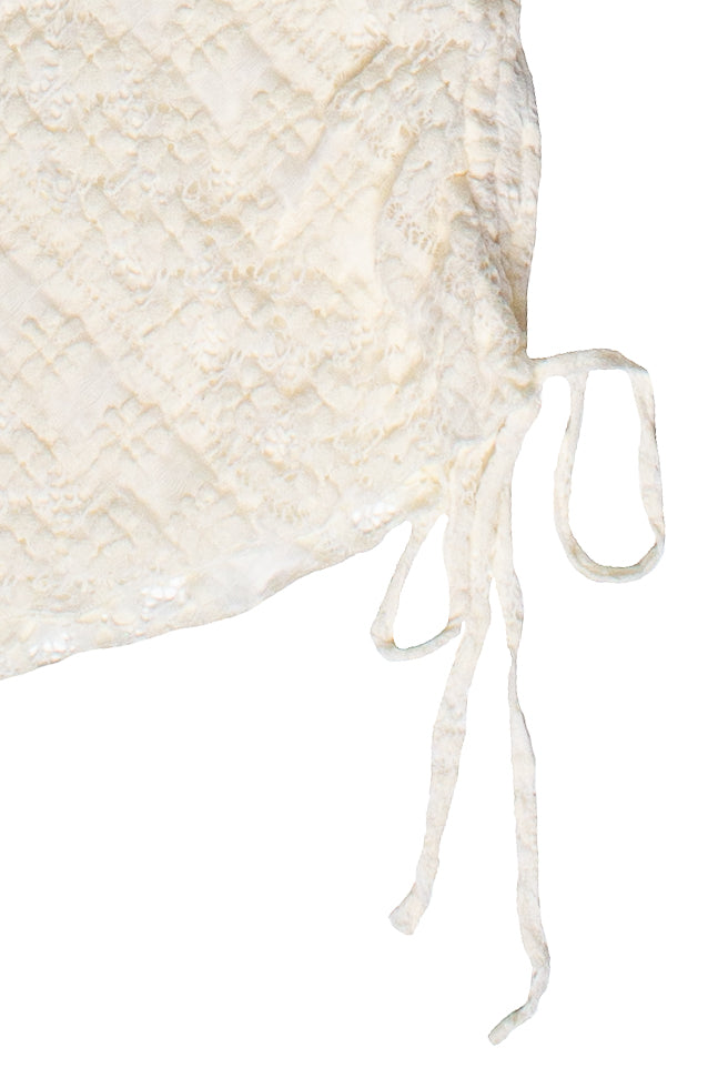 Side Ruched Floral Lace Tube Top - Ivory