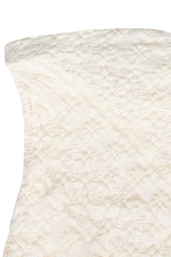 Side Ruched Floral Lace Tube Top - Ivory