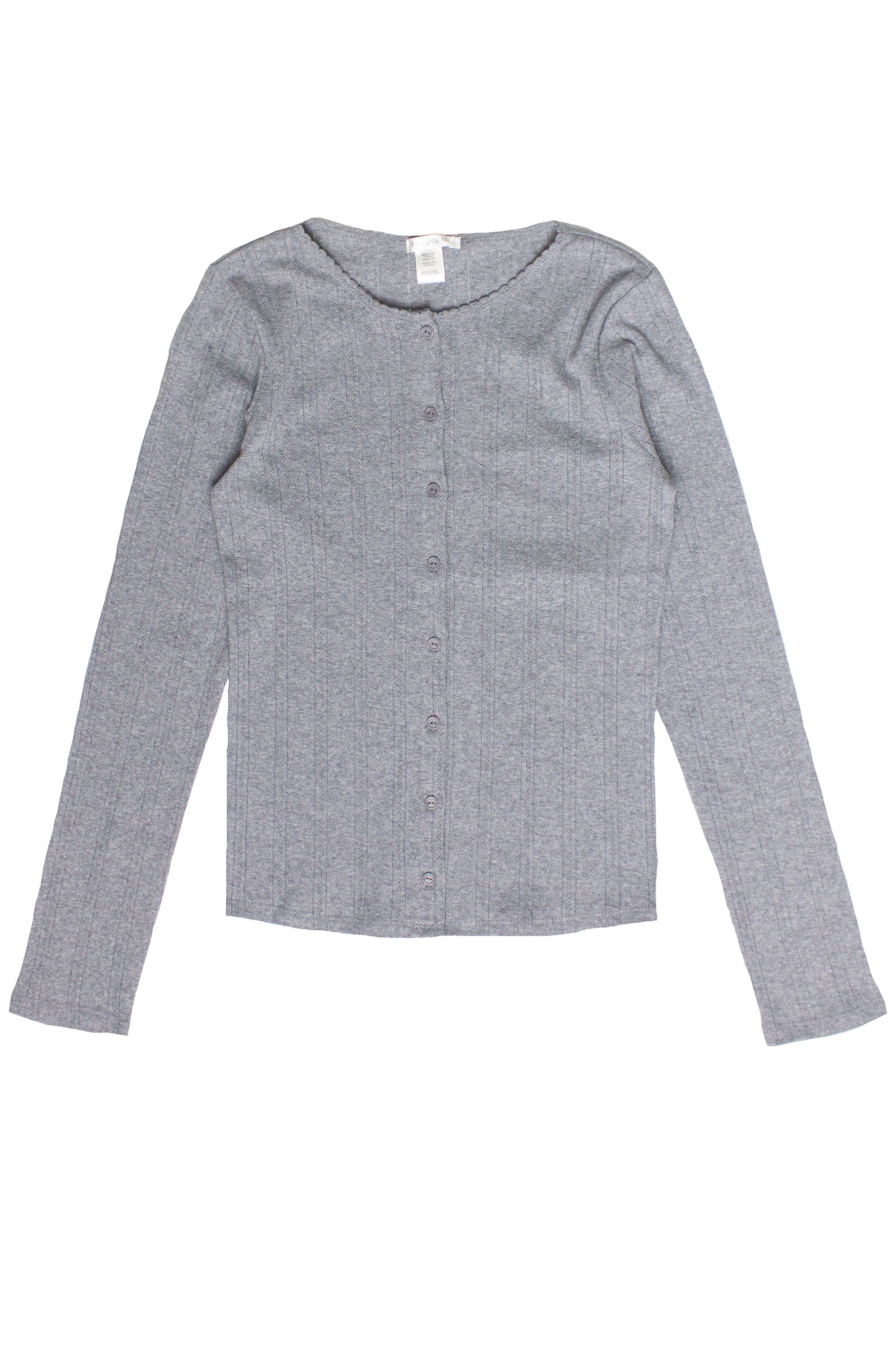 Button Down Pointelle Long Sleeve Shirt - Gray