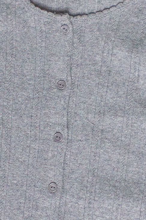 Button Down Pointelle Long Sleeve Shirt - Gray