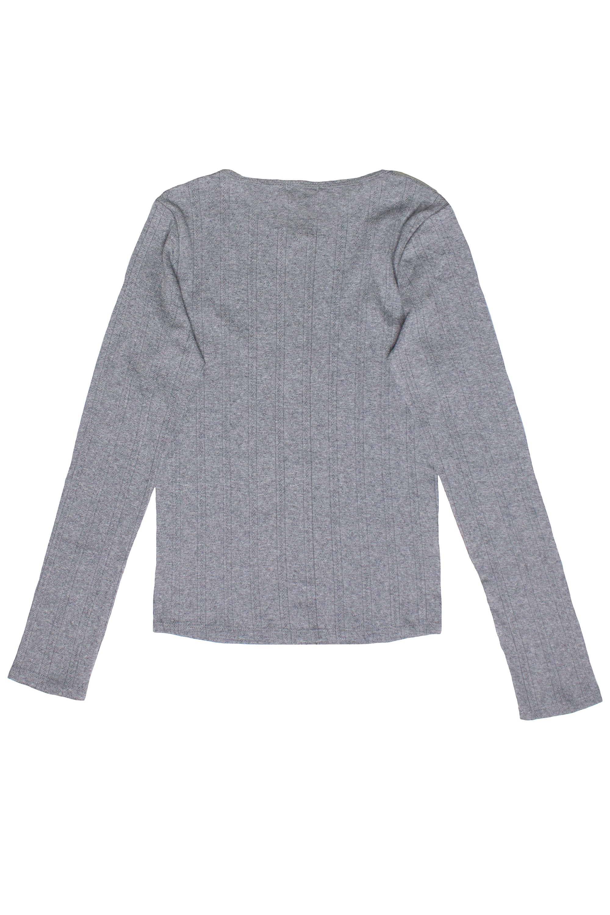 Button Down Pointelle Long Sleeve Shirt - Gray