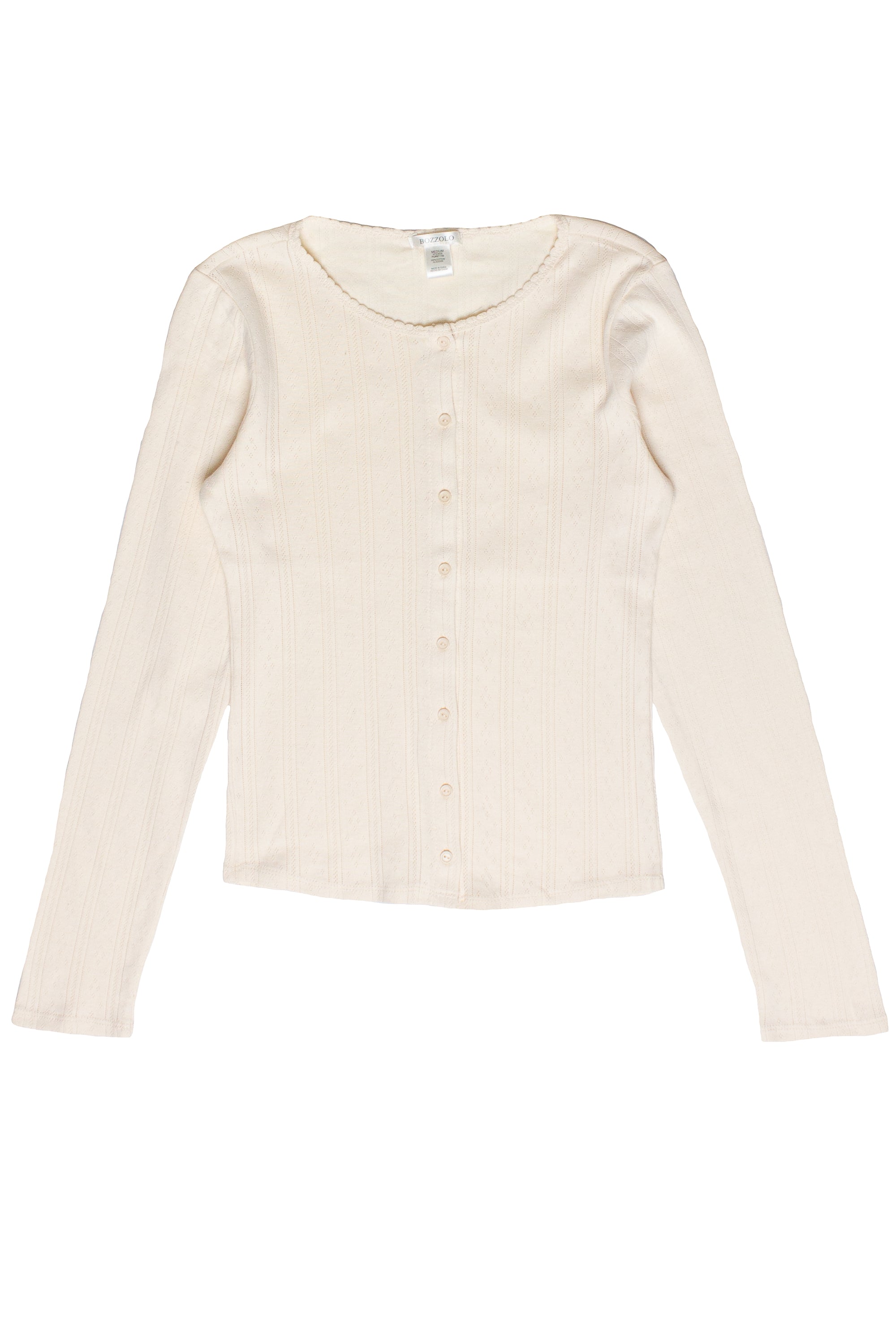 Button Down Pointelle Long Sleeve Shirt - Ivory