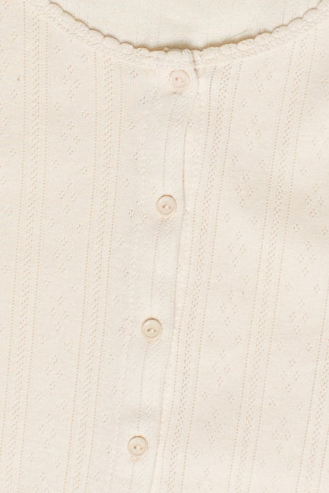 Button Down Pointelle Long Sleeve Shirt - Ivory