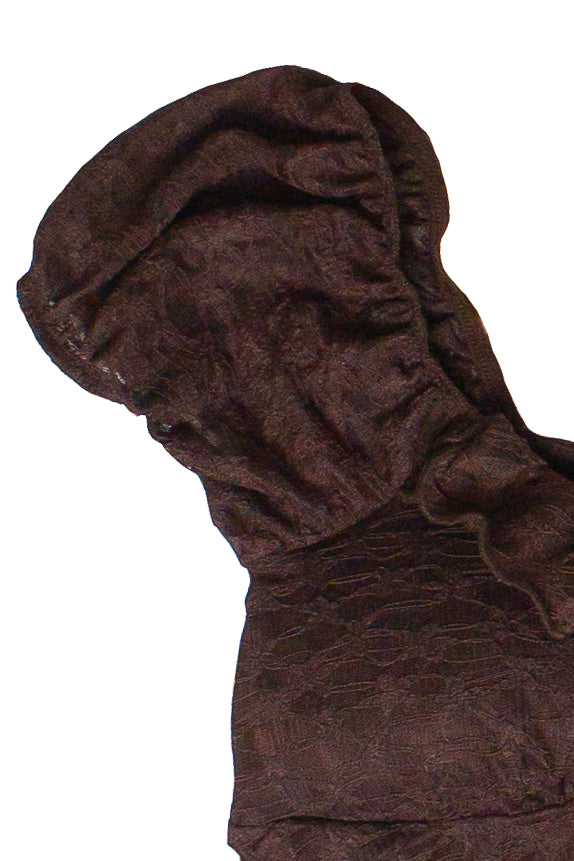 Ruffle Lace Puff Sleeve Top - Brown