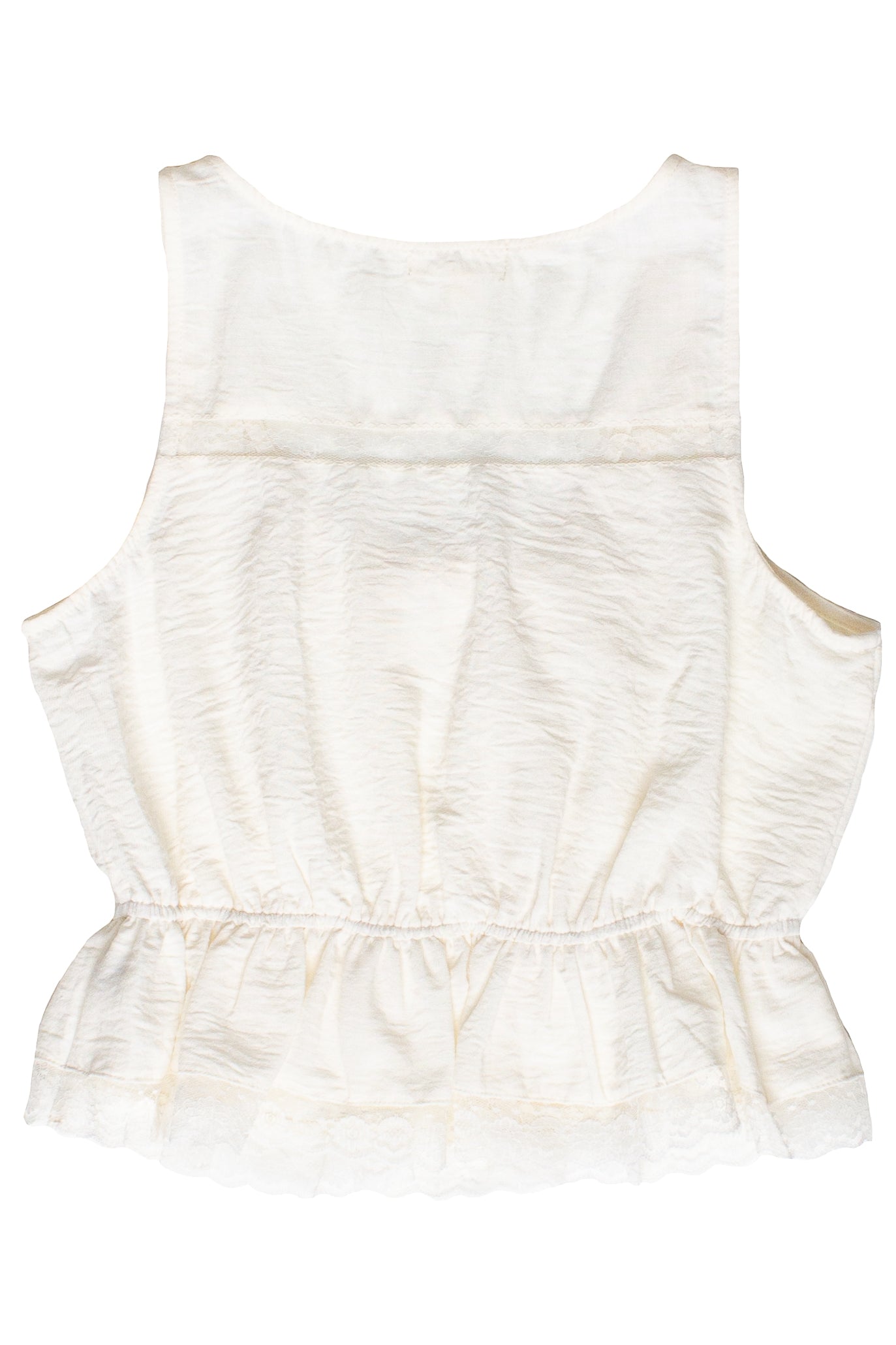 Lace Trim Button Front Peplum Tank Top