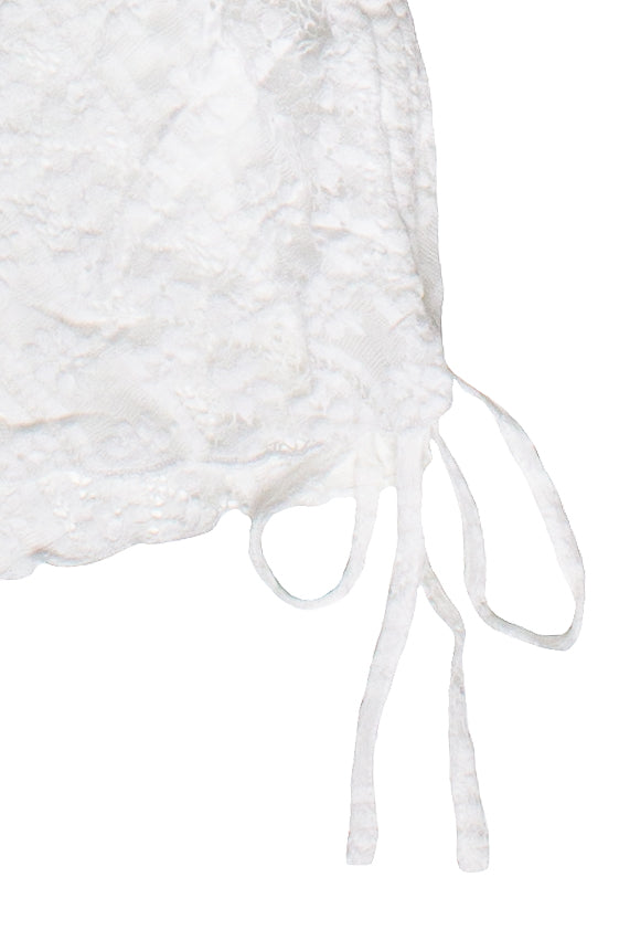 Side Ruched Floral Lace Tube Top - White