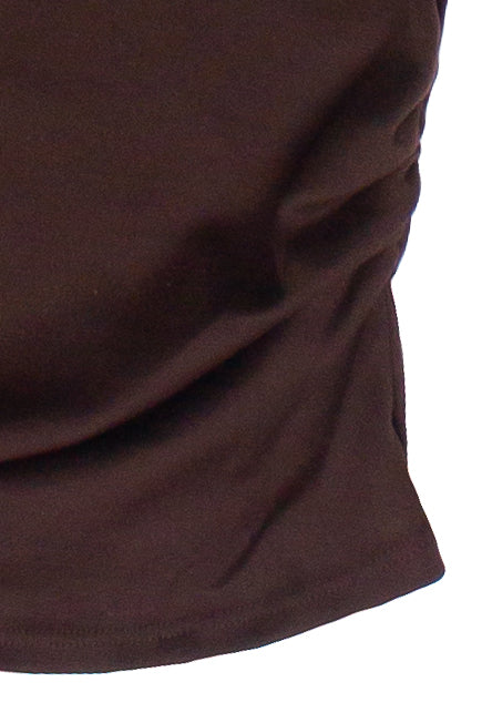 Off The Shoulder Ruched Grommet Top - Brown