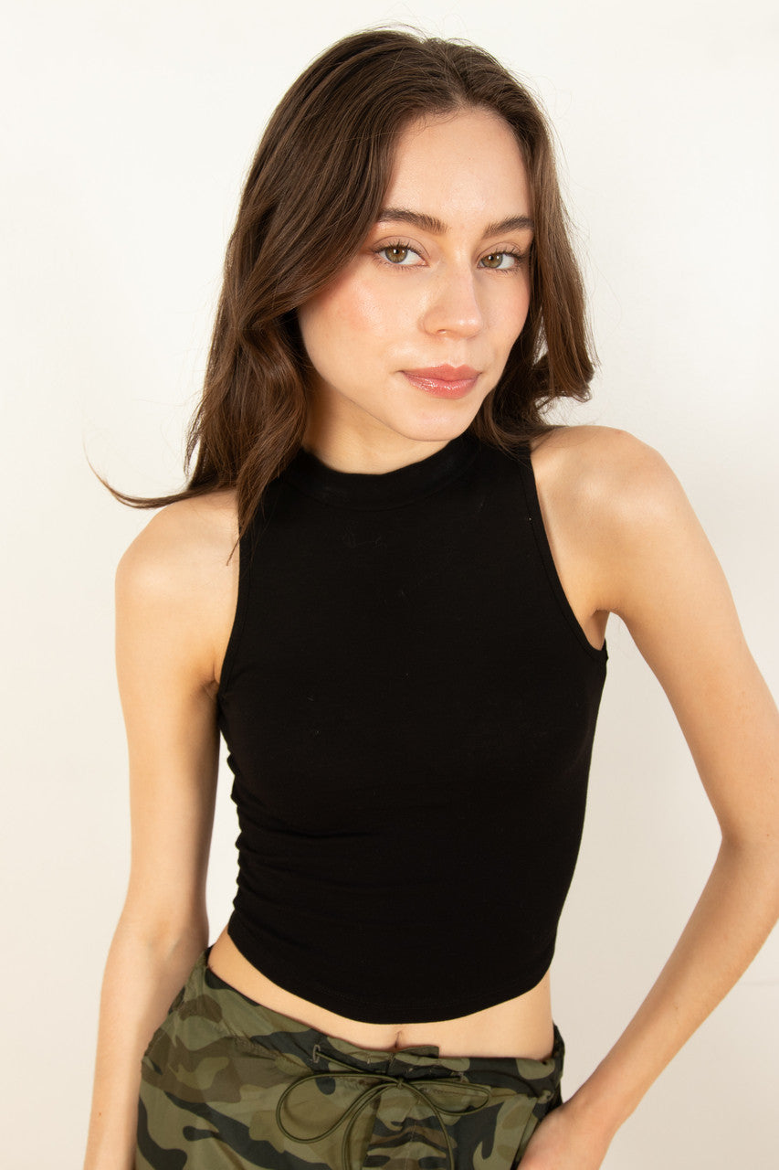 Black Mock Neck Crop Top