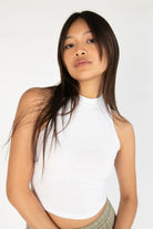White Mock Neck Crop Top