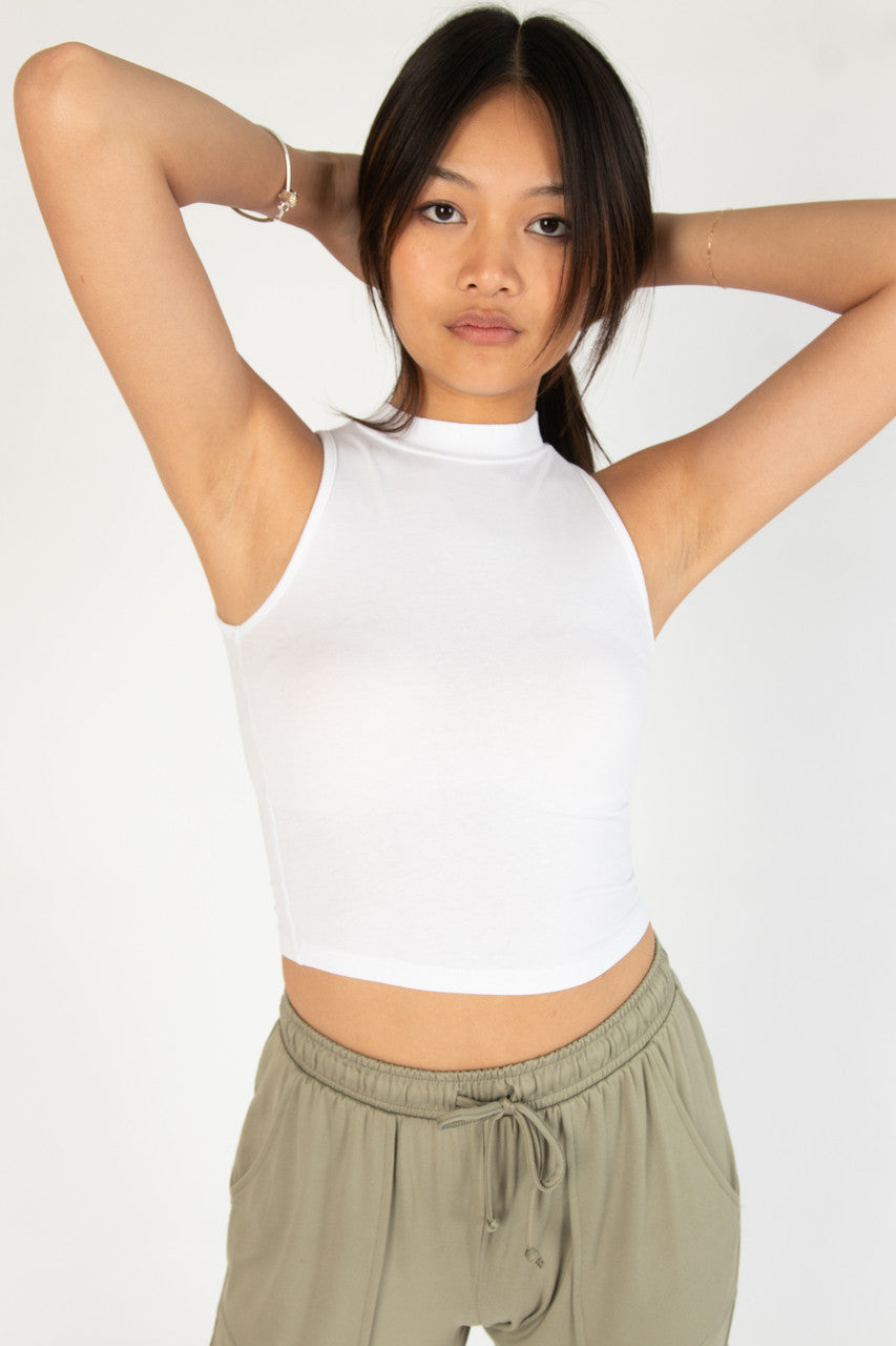 White Mock Neck Crop Top