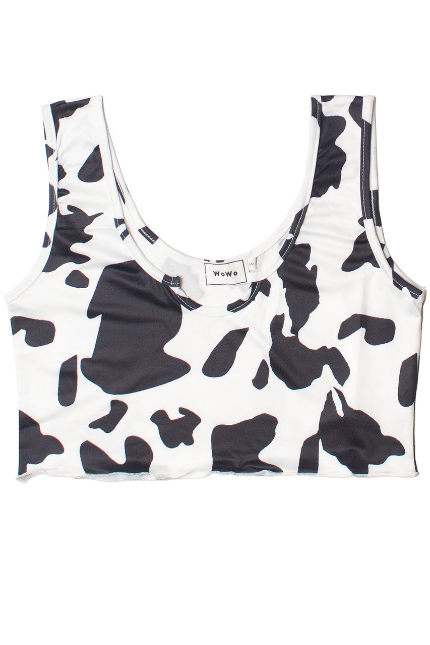 Notched Cow Print Crop Tank