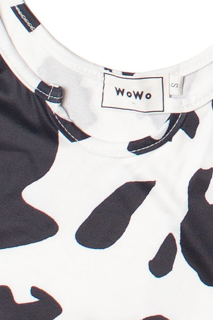 Notched Cow Print Crop Tank