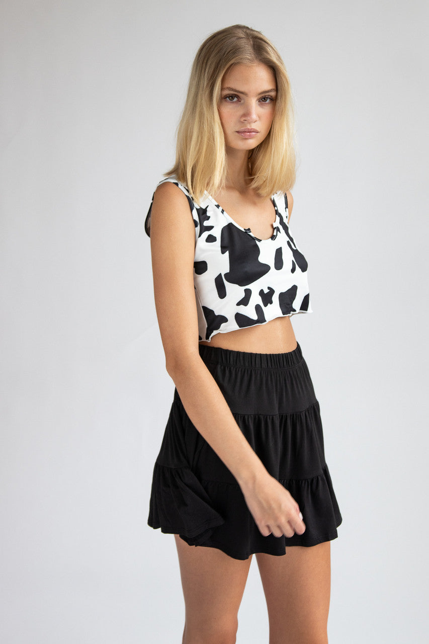 Notched Cow Print Crop Tank