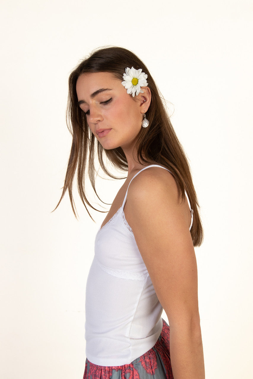 White V Neck Lace Trim Cami