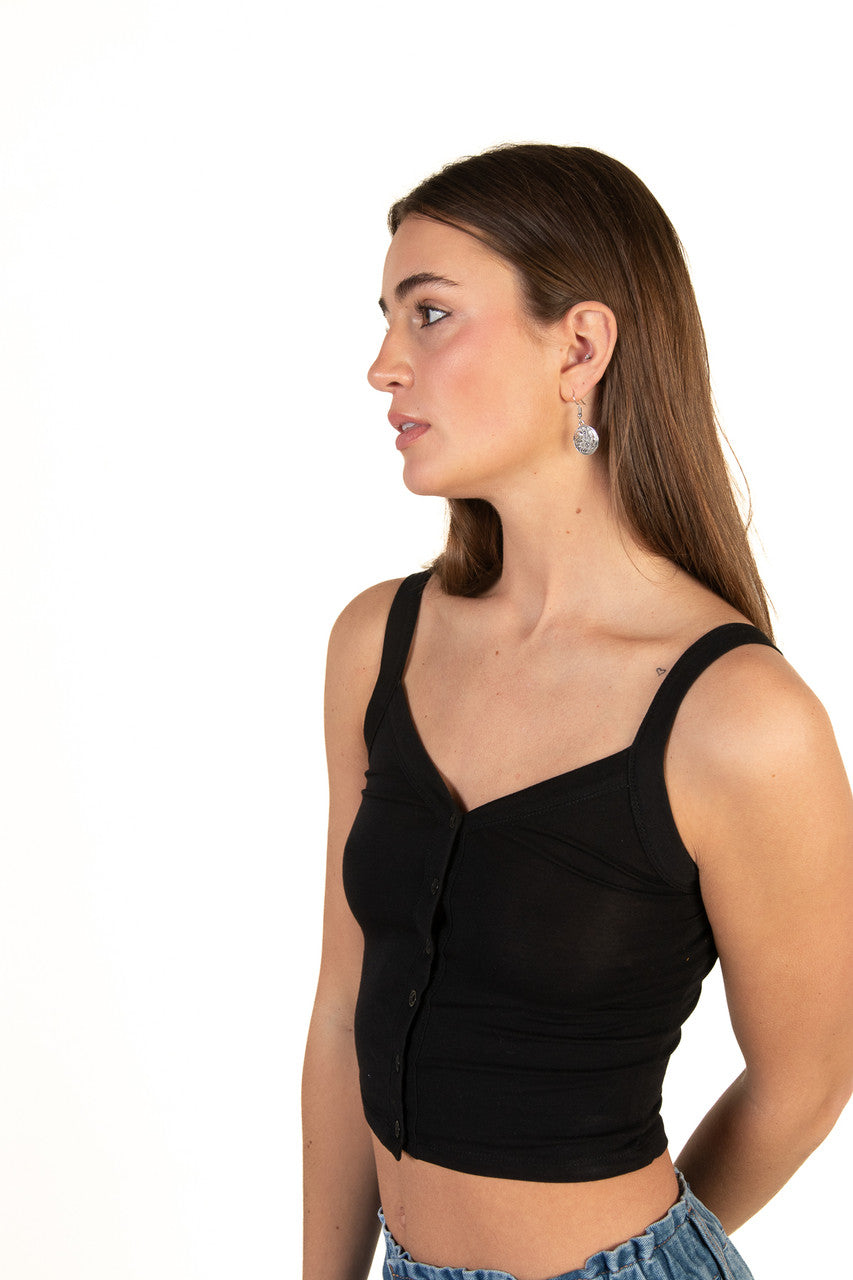Black Button Down Tank Top