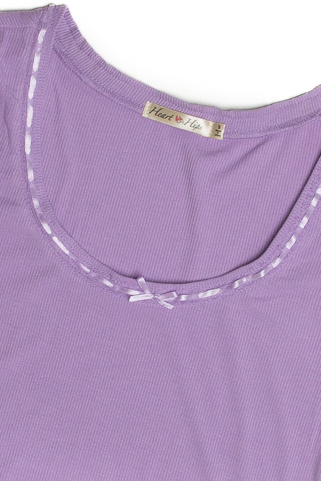 Lavender Satin Bow Ribbed Shirt