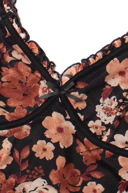 Black Floral Ruffle Mesh Tank