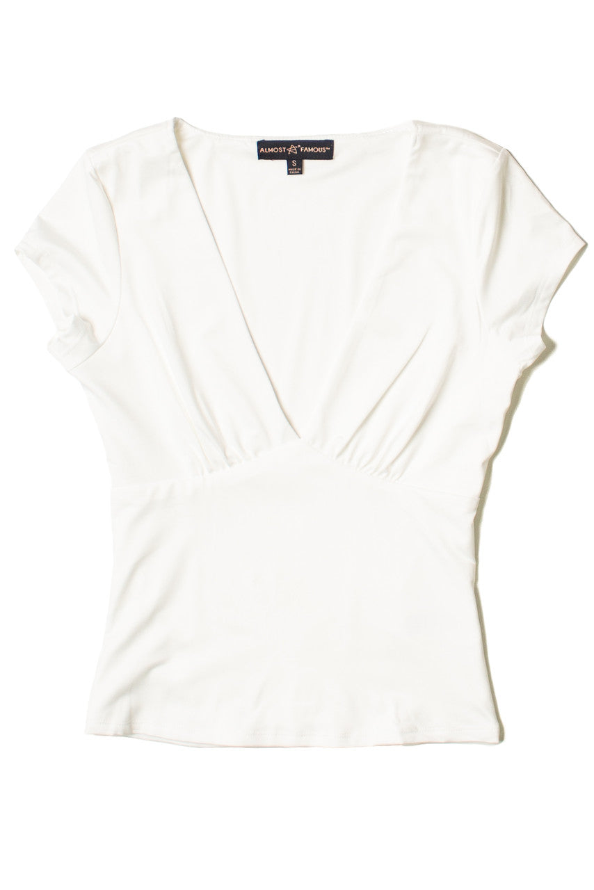 White Plunge V Neck Tee