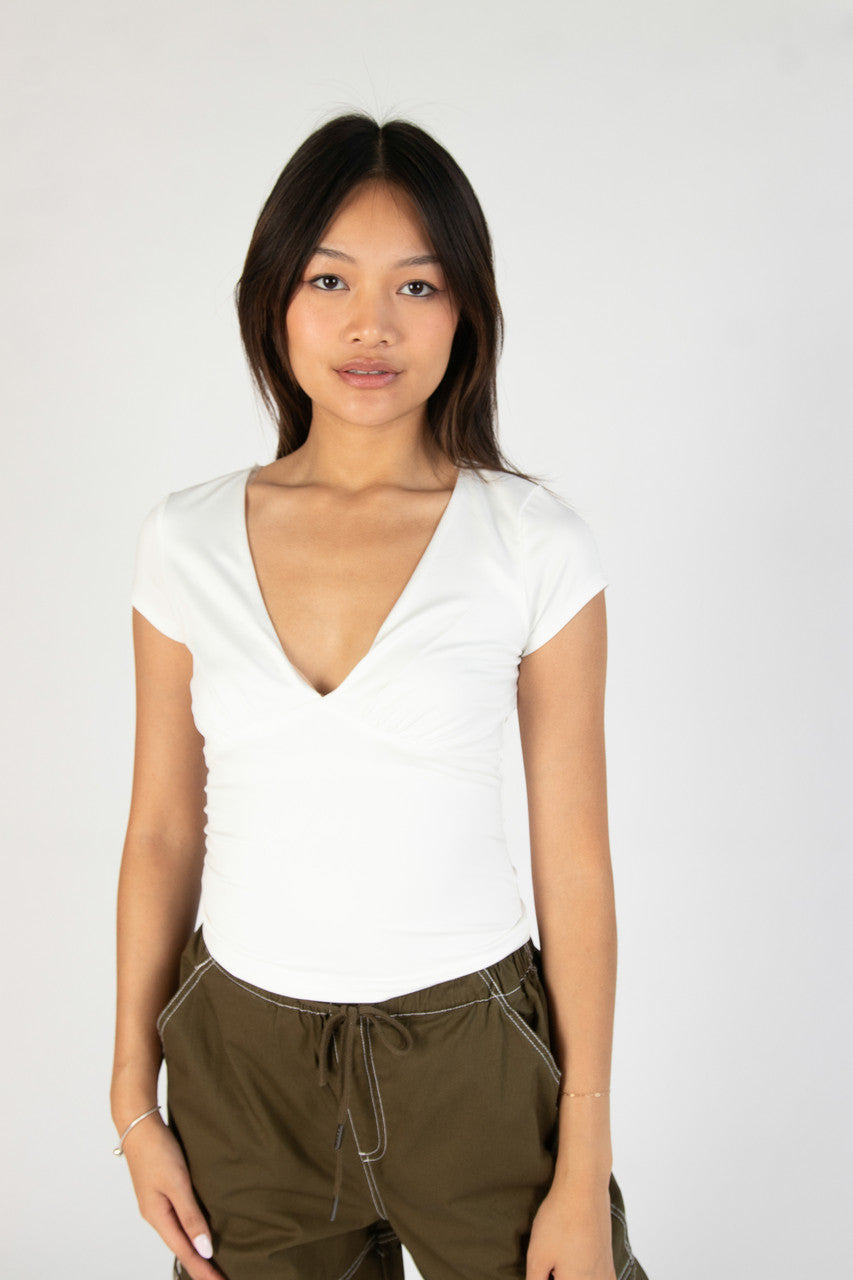 White Plunge V Neck Tee