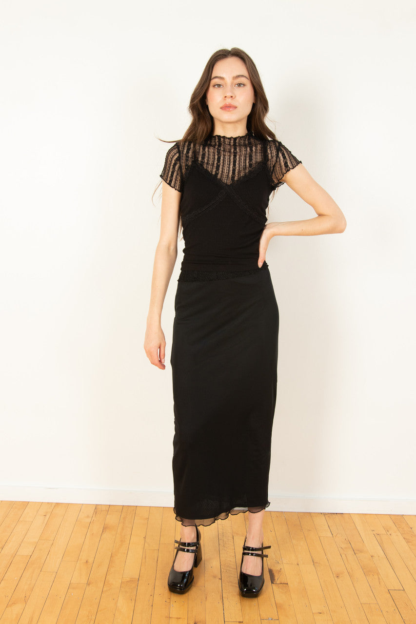 Black Lace Tee With Cami Set
