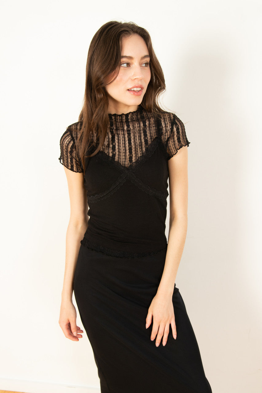 Black Lace Tee With Cami Set