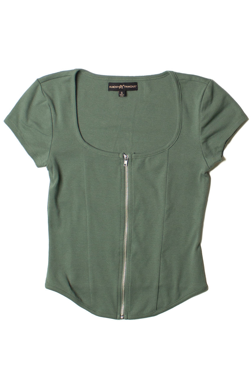 Jade Green Zip Front Tee