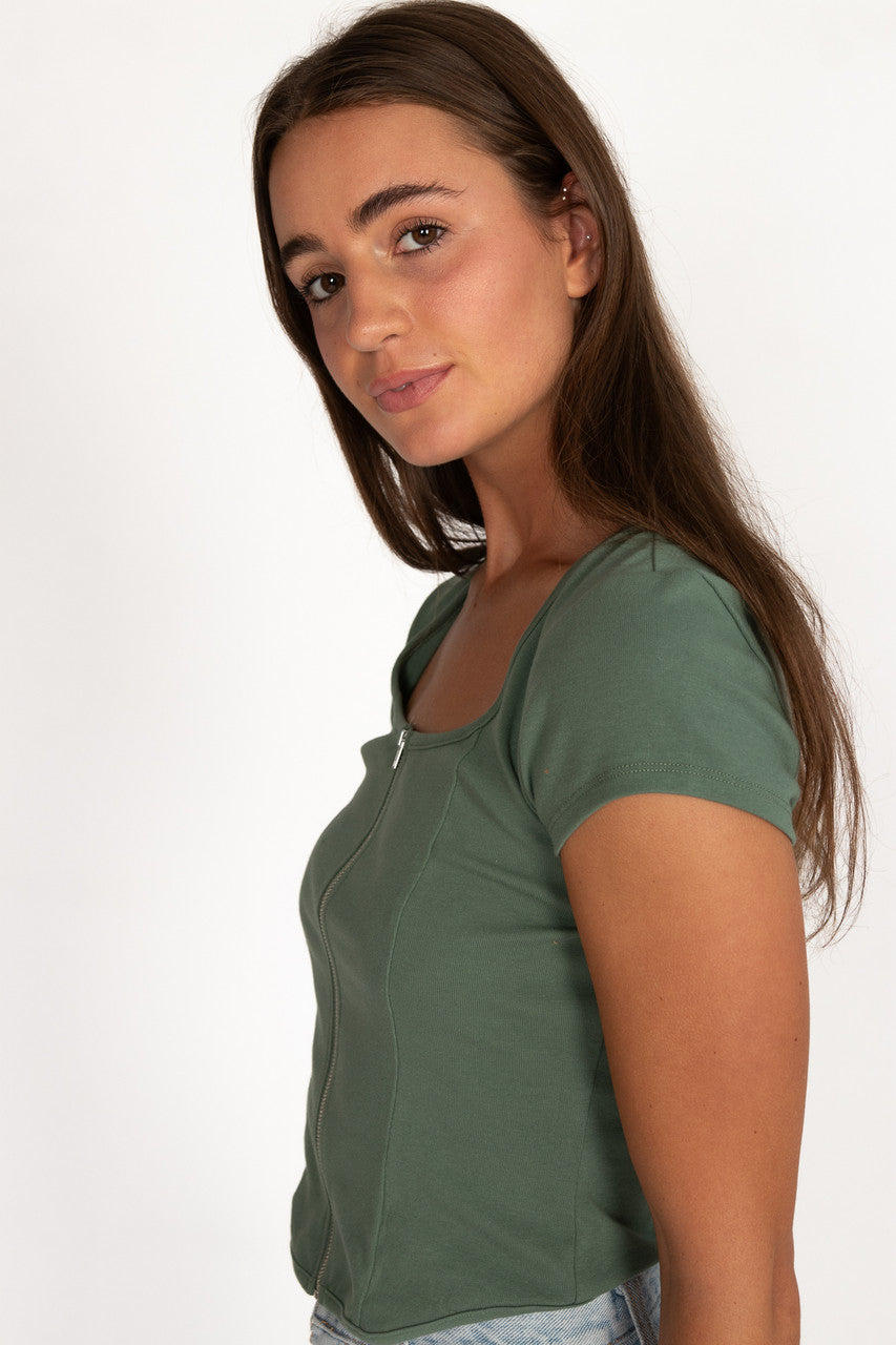 Jade Green Zip Front Tee