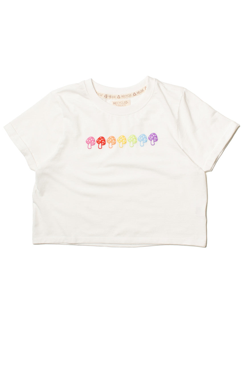 Embroidered Rainbow Mushrooms Crop Top