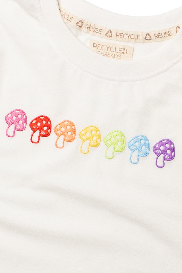 Embroidered Rainbow Mushrooms Crop Top