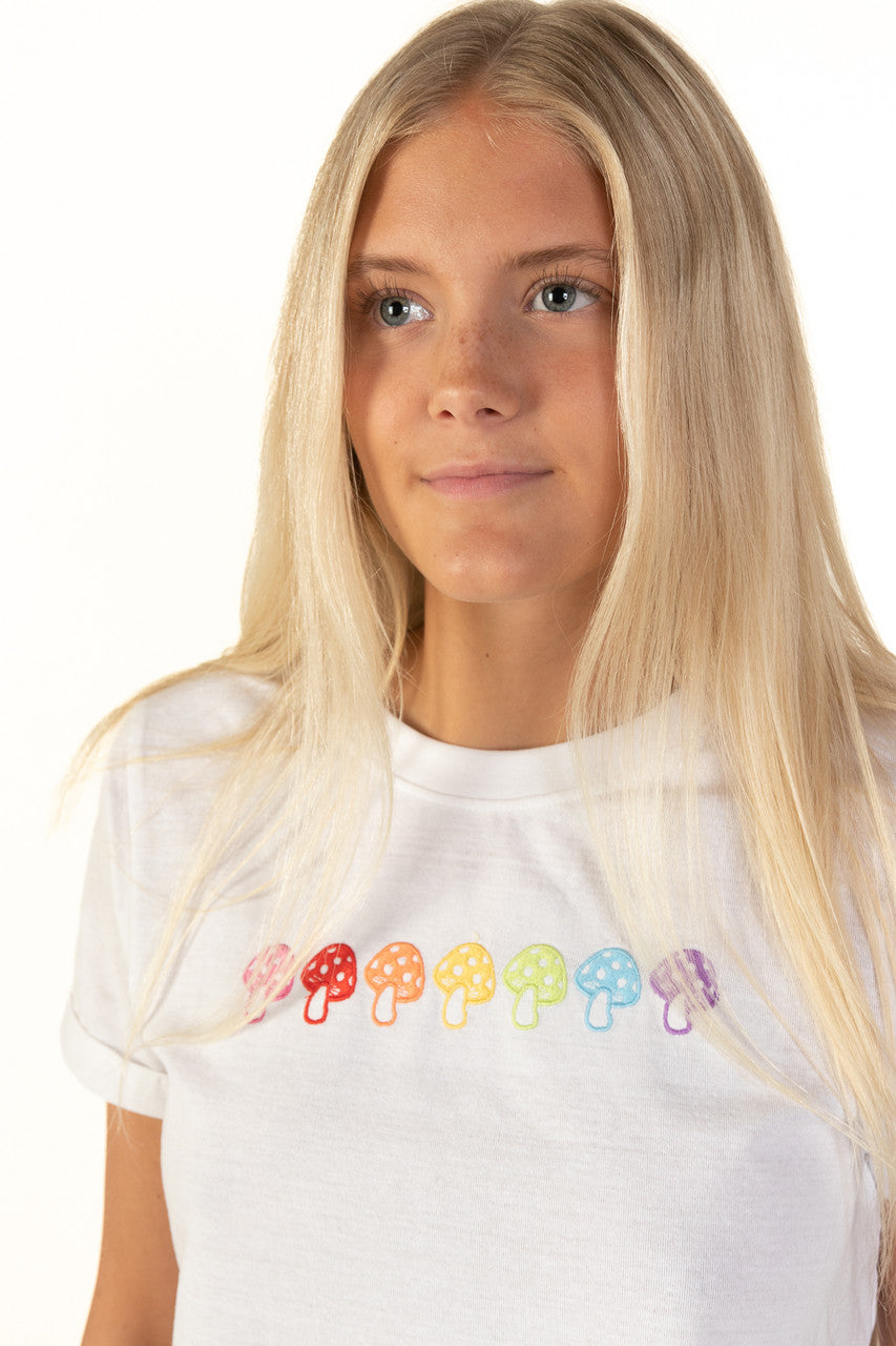 Embroidered Rainbow Mushrooms Crop Top