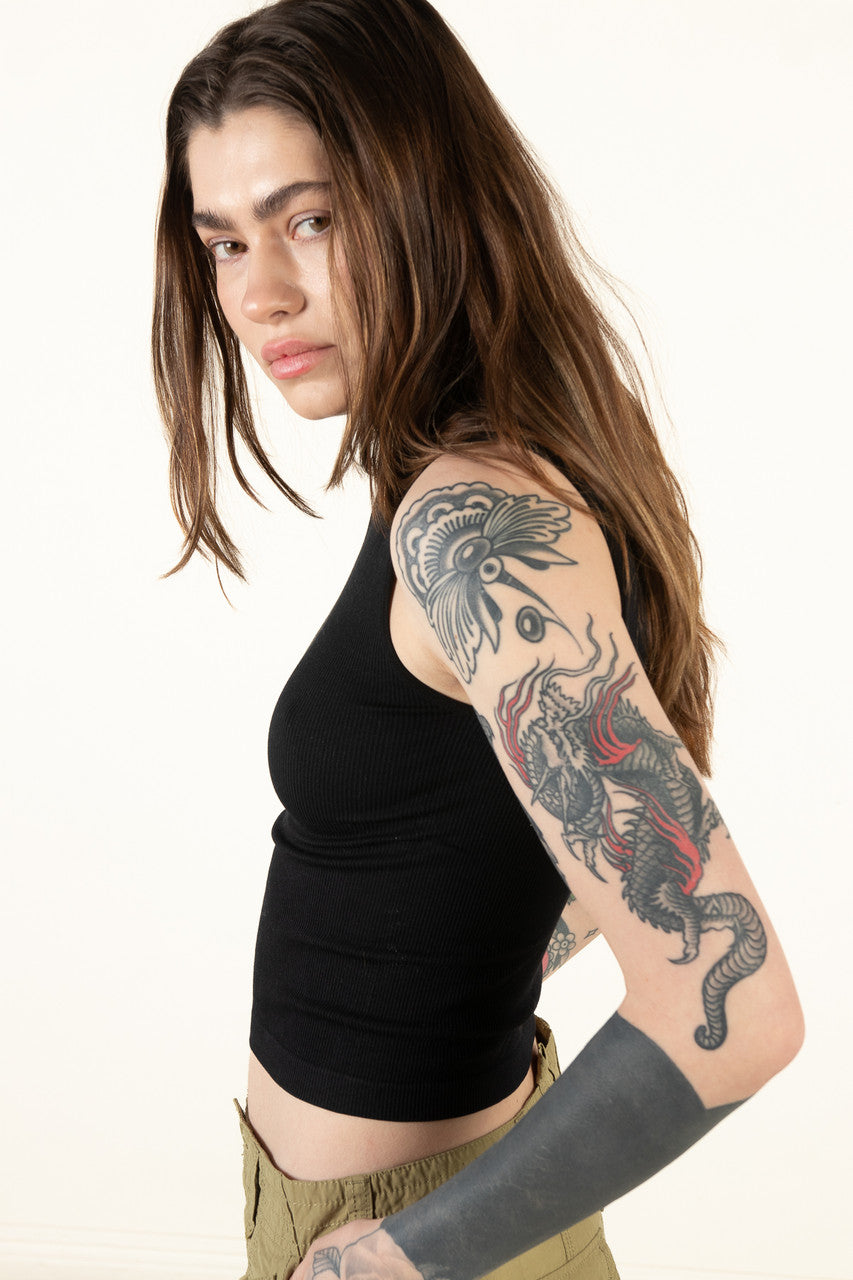 Black Seamless Mock Neck Tank