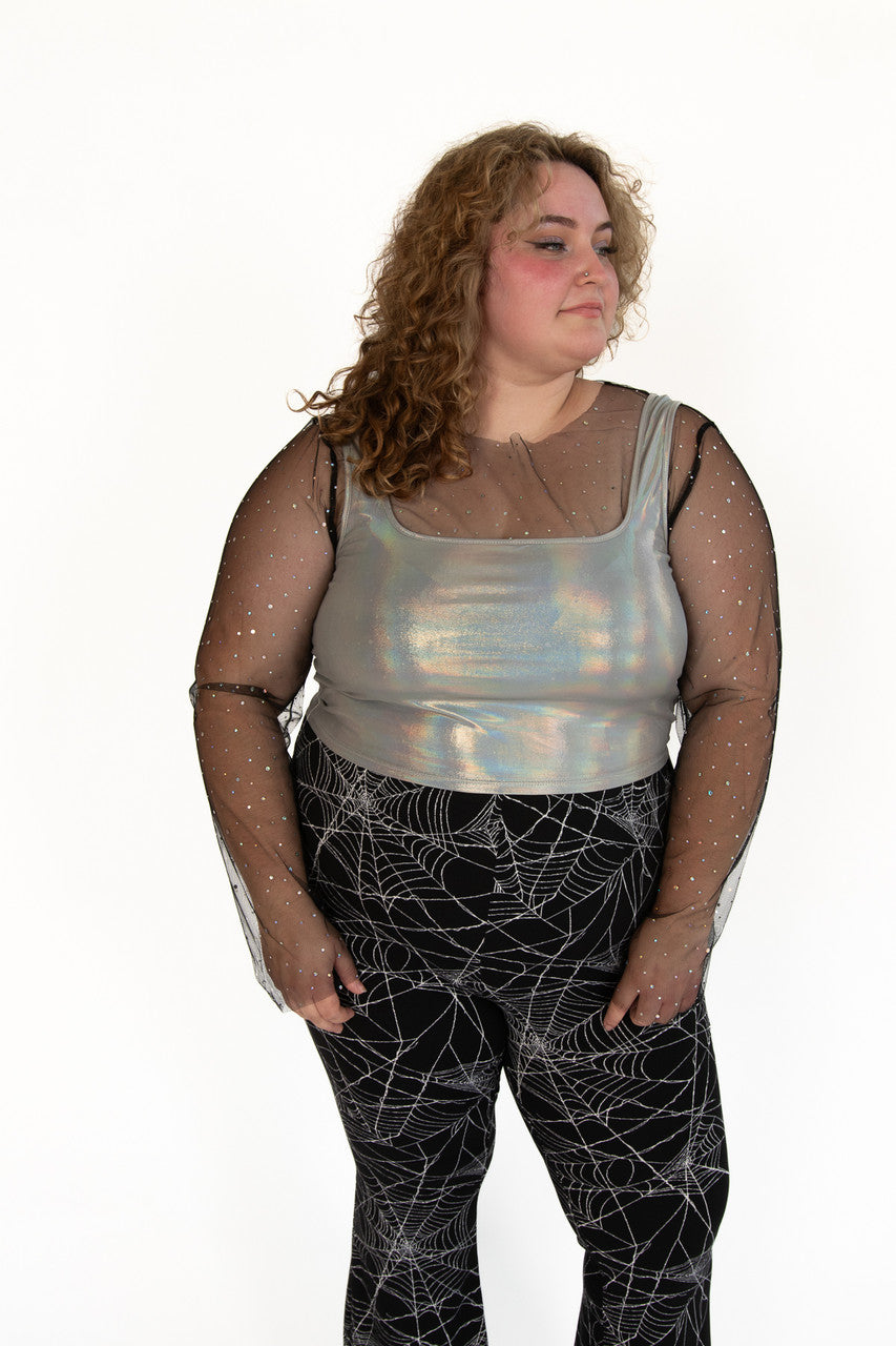 Extended Sizes Mesh Holo Dot Long Sleeve